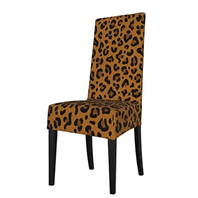 Image of Chair Cover, Dining Cover Seat Protector Stretch for Kitchen, Hotel, Room Leopard Print In Yellow Ochre