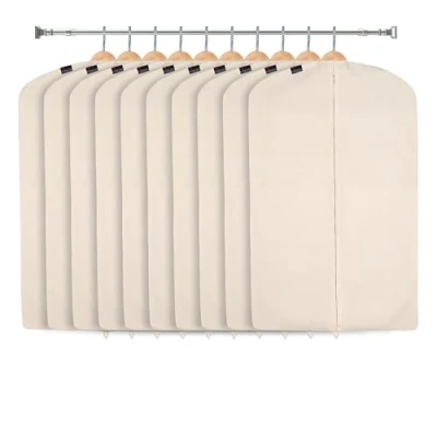 Image of CARASELLE Deluxe 100% Natural Cotton Clothes Cover Protector Bag with Zip, Moth Proof Garment Covers Wardrobe Storage for Suits/Short Dress, Suit Men (99 x 60 cm, pack of 10)