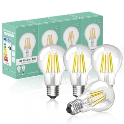 Image of Bonlux LED E27 Edison Screw Dimmable Filament Light Bulb Cool White 6000K ES A60 GLS Shape Antique Classic Lamp 80W Halogen Equivalent 750LM Energy Saving Bulb(4 Pack)