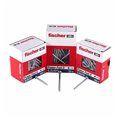 Image of fischer 670103 FPF Power Fast II 3.5 x 35mm Chipboard Wood Screws, Pan Head with Inner Star TX Fully Threaded, Galvanised Blue Passivated, Box of 200