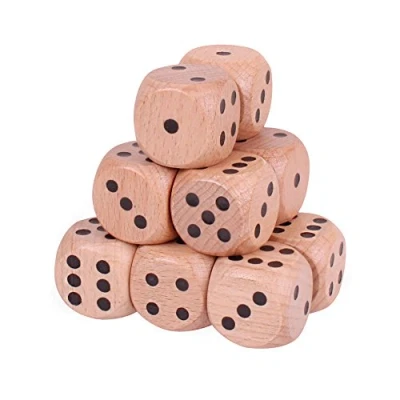 Image of Bigjigs Toys Giant Wooden Dice (12 Pieces) Large Set, Educational Maths Games, Kids Board Game Accessories, W 3cm x H L 3cm, For 3 Year Olds +
