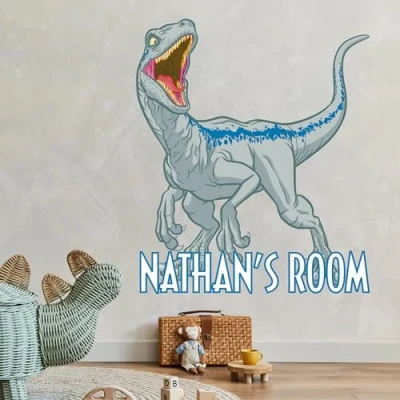 Image of Beautiful Game Jurassic World : Fallen Kingdom Velociraptor Dinosaur Personalised Wall Mural Vinyl Art Decal Sticker (60cm)