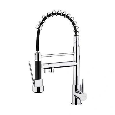 Image of Ibergrif Spring Kitchen Sink Mixer Tap with Pull Out Sprayer, Single Handle Dual Lever Spout, High Arc 360 Swivel, Chrome M22144