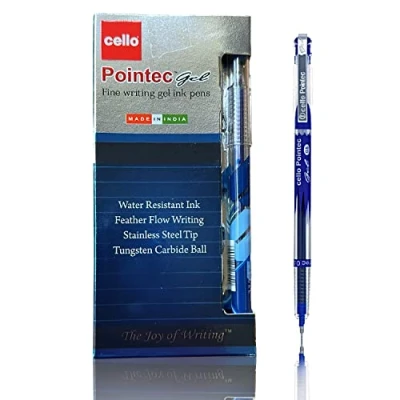 Image of Cello Pointec Ballpoint Gel (0.5mm) Blue Ink Quick Drying Pens Extra Fine Point Ball Pen, Long Lasting for Writing, Journaling, Notes Taking, School Office Supplies (Blue)
