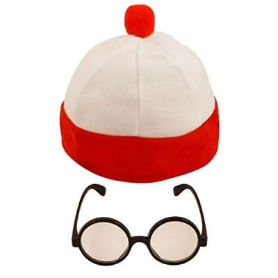 Image of labreeze Knitted Red White Hat with Wizard Glasses School Girl Book Week Fancy Dress Set