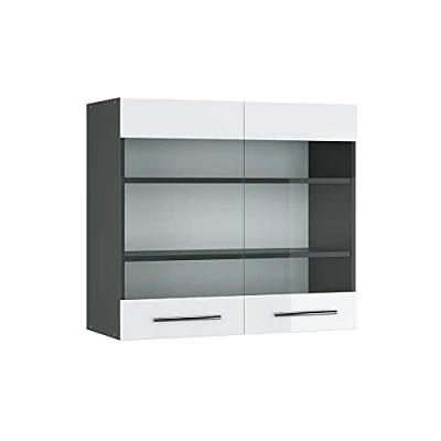 Image of Vicco Glass kitchen cabinet Fame Line, White High Gloss/Anthracite, 80 cm