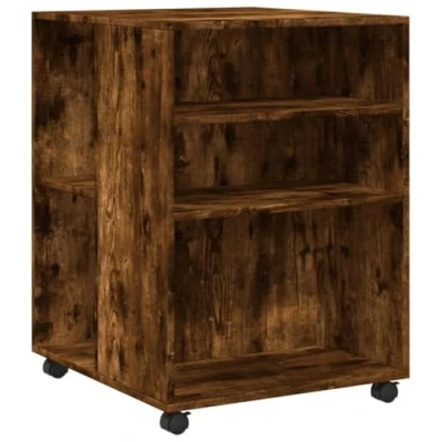Image of vidaXL Side Table with Wheels Smoked Oak Engineered Wood Mobile Sofa End Ample Storage Perfect for Living Room, Bedroom, Kitchen
