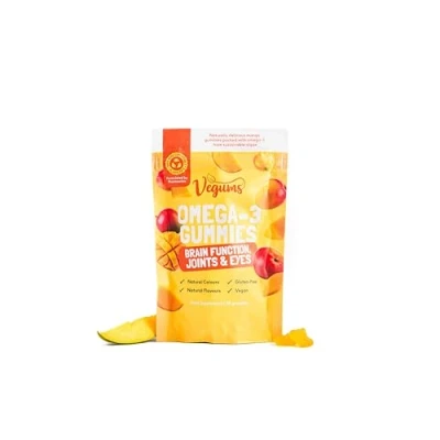 Image of Vegums Fish Free Omega 3 for Kids and Adults 30 Orange Flavoured Food Supplement Gummies with (DHA) Sourced from Marine Algae &amp; Vitamin E Suitable Vegans Vegetarians