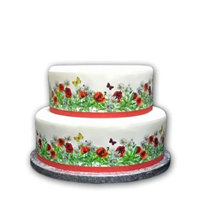 Image of Top That Edible Decor Sheet Wild POPPY &amp; Daisy Flower Themed Border Ribbon Perfect for Larger cakes Easy to Use