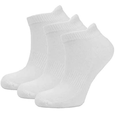 Image of Green Bear Unisex Bamboo White Trainer Sports Socks 6 8 Cushioned Sole Soft Antibacterial 3 Pack