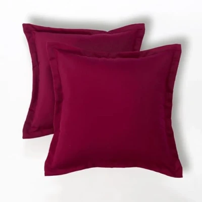 Image of HOMESCAPES Set of 2 Outdoor Cushions Waterproof, Plain Burgundy Filled Garden Furniture Cushion, Hypoallergenic, Polyester Decorative Pillows for Indoor &amp; Patio, Benches Sofa 45 x45cm