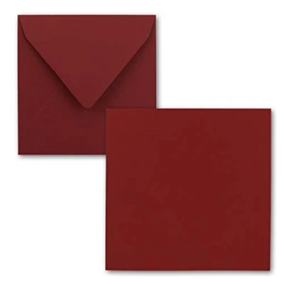 Image of FarbenFroh® by Gustav Neuser® Pack of 25 Simple Square Cards 15 x cm with Envelopes in Dark Red for Greeting etc.