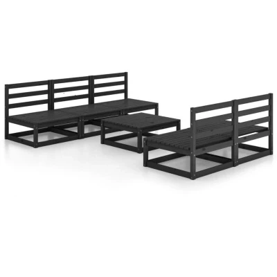 Image of vidaXL 6 Piece Garden Lounge Set Black Solid Pinewood