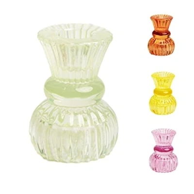 Image of Talking Tables, Small Light Green Glass Candlestick Holder Taper Candle Stand For Indoor or Outdoor, Elegant Christmas Table Decorations Home Décor, Dinner Party, Birthday, Wedding