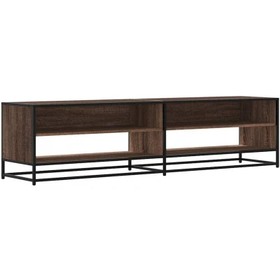 Image of vidaXL tv cabinet stand/media unit brown oak engineered wood, industrial metal frame stable durable living room/bedroom furniture with ample storage space, 4 shelves, 180.5 x 40 46 cm
