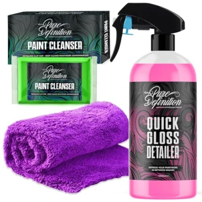 Image of Pure Definition Car Clay Bar Kit, Fine Grade Claybar Block &amp; Detail Lube Spray, Auto Detailing (1000ml + 1 x 100g Towel)