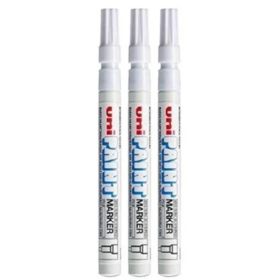 Image of Uni Colour Fine (0.8 1.2mm) PX 21 White Oil Paint Marker Pen Metal Glass Wood Plastic Stone Outdoor mm Bullet Nib Tip (Pack Of 3)
