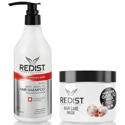 Image of Redist Hair Care Shampoo Against Loss 500ml &amp; Garlic Mask Prevents Loss, Strengthens and Nourishes For Dry Damaged