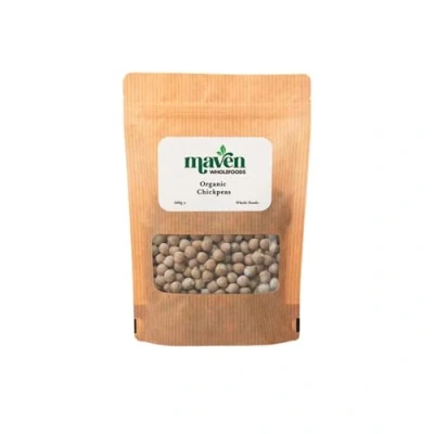 Image of Maven wholefoods Organic Chickpeas 500g Raw GMO Free High Fibre &amp; Protein Certified Suitable for Vegetarian Vegan Packed Fresh in Resealable Bags (500g)