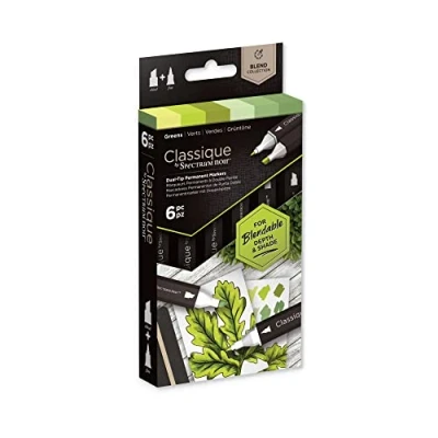Image of Crafter&#039;s Companion SPECN CS6 GRN Spectrum Noir Classique Blend Alcohol Marker Dual Nib Pens Set Greens Pack of 6, One Size