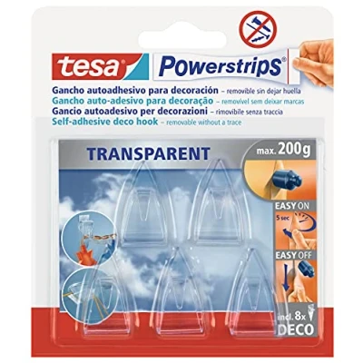 Image of tesa 58900 00014 02 TE58900 transparentes, 5 ganchos + 8 Tiras Powerstrips Deco, Standard