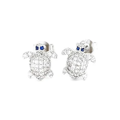 Image of Kaguyo Silver Earrings for Women 928 Sterling Zirconia Cute Turtle Stud and Girls Birthday Gift Jewellery
