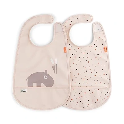 Image of Done by Deer Ozzo Powder Bib w/Velcro 2 Pack Waterproof, Easy to Clean Bibs with Pocket and Velcro Closure for Stress Free Mealtime