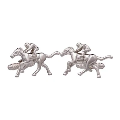 Image of Horse Racing Cufflinks A Pair of Galloping Racehorse and Jockey in Cufflink Box Silver Colour