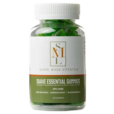 Image of Suave Moss Lifestyle Sea Gummies with Bladderwrack and Burdock Root 60 Apple Flavour All Natural, Vegan, Gluten Free, Non GMO, Dr Sebi.