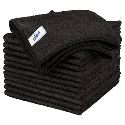 Image of MR.SIGA Microfiber Cleaning Cloth, All Purpose Towels, Streak Free Rags, Pack of 12, Black, Size 32 x cm(12.6 12.6 inch)