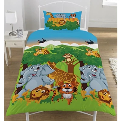 Image of KidCollection Jungle Friends Single/Double Reversible Duvet Cover Bed Set (Single Cover)