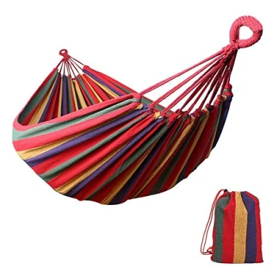 Image of Single/Double Outdoor Garden Camping Hammock,1/2 Person Hammock Canvas Soft Swing Sleeping Portable with Carrying Bag for Patio Yard Backyard Porch Travel Red