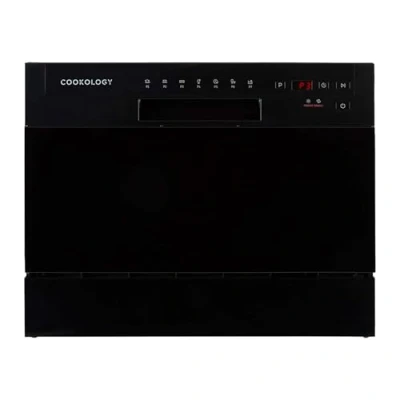 Image of Cookology CTTD6 Compact Mini Portable Counter Top, Tabletop Dishwasher Small, 6 place settings, 6.5 Litre Cycle and 7 Wash Cycles with ECO Friendly Mode in Black