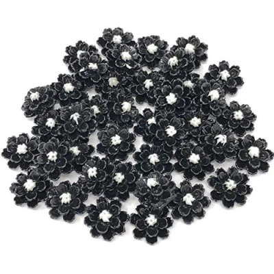Image of Wedding Touches 40x Black 13mm Flower Shabby Chic Resin Flatbacks Craft Embellishments