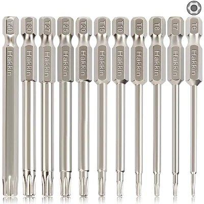 Image of Torx Bit Set Hakkin 11Pcs Screwdriver Sets 75mm Tamper Proof Security S2 Steel Magnetic Star Bits 1/4&quot; Hex Shank for Impact Drill T6 T7 T8 T9 T10 T15 T20 T25 T27 T30 T40