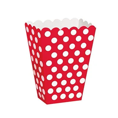 Image of Ruby Red Polka Dot Paper Treat Boxes (20cm x 15cm) Pack of 8 Stylish Party Favor Packaging for Celebrations &amp; Events