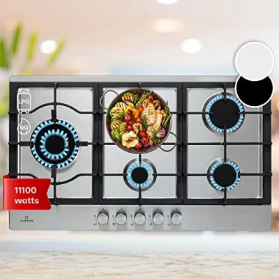 Image of Klarstein Gas Cooker, 5 Burners Hob, 11100W Built In Five Ring Electric Campervan Cooktops, Stainless Steel Glass Top Wok Burner, Kitchen Stoves LPG Cooker Unit