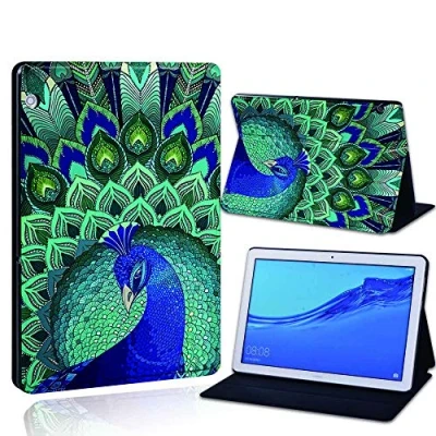 Image of FINDING Case Fit Huawei MediaPad T3 10 9.6&quot; Leather Cover PU Flip Smart Lightweight Shell Stand for (Huawei 9.6&quot;, peacock)