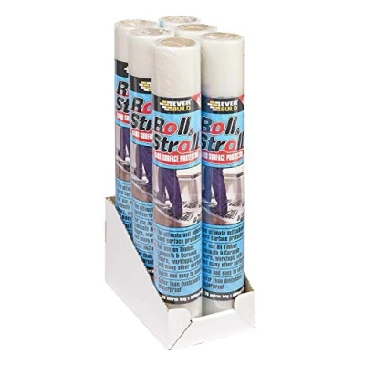 Image of Box of 6 Roll &amp; Stroll Hard Surface Protector Self Adhesive Floor Protection for Dirt, staining and spillages 600mm x 25m Clear Branded Film