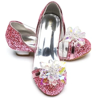 Image of Elsa &amp; ANNA Girls Snow Queen Princess Fancy Dress Up Party Shoes 3cm Heel for Parties Birthdays, Cosplay High Heels​​ (PNK16) Pink
