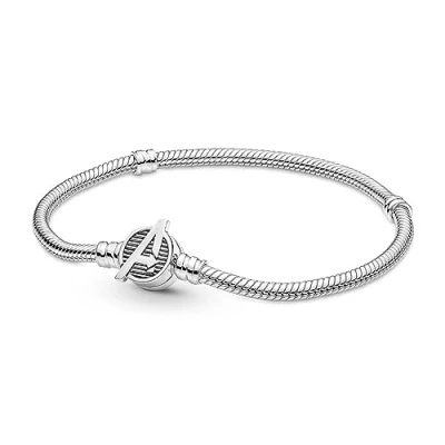 Image of Pandora Snake chain sterling silver bracelet with Marvel The Avengers logo clasp, 19