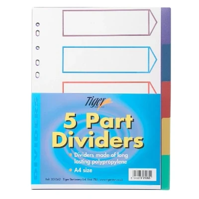 Image of 10x A4 Colour Coded 5 Part Strong Filing Subject Dividers Tabbed Ringbinder