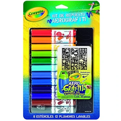 Image of CRAYOLA Marker &amp; Stencil Pack 12 Multi Coloured Pens Stencils Suitable from 6 years to