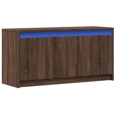Image of vidaXL TV Cabinet with RGB LED Lights Brown Oak Engineered Wood 100 x 34 50 cm Media Unit Storage Modern Design Living Room/Bedroom