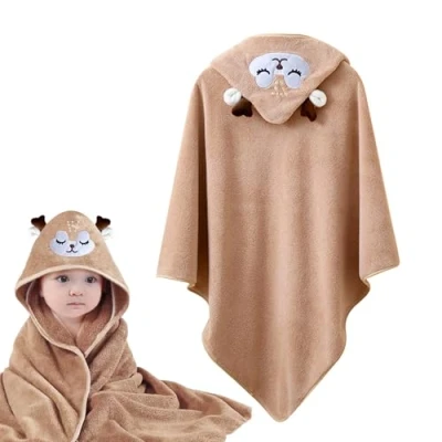 Image of XdealCozyxc Hooded Baby Towel, Ultra Soft Bath Towels Newborn with Hood for Boy and Girl (Brown)