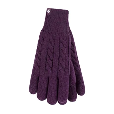 Image of HEAT HOLDERS Ladies Cute Striped Fairisle Warm Knitted Fleece Lined Winter Thermal Gloves (M/L, Purple)
