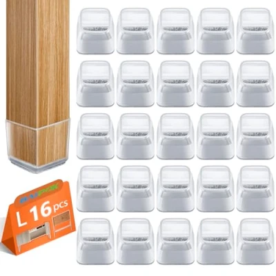 Image of Square Chair Leg Floor Protectors, Protectors for Hardwood Floors, Silicon Protection Covers, Rectangle Chairs, No Scratches and Noise