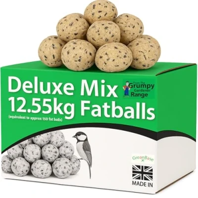 Image of Grumpy Gardener Deluxe Mix Fat Balls Premium Wild Bird Food Suet Enriched Ingredients Nutritious for Birds Essential Nutrients (150 pack, 12.55kg)