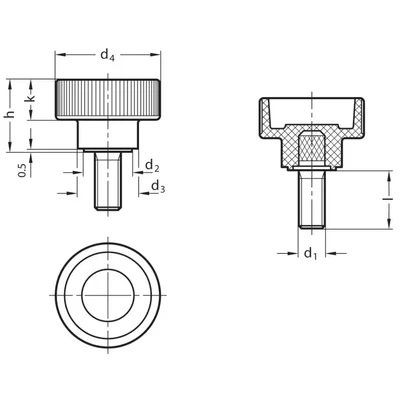Image of 5x Ganter GN421 M6 16 Knurled Thumb Screw
