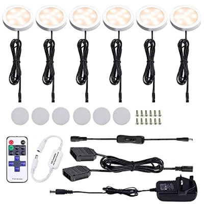 Image of AIBOO Linkable Under Cabinet LED Lighting 12V Dimmable Puck Lights Hardwired with Wireless RF Remote Control for Kitchen Mood Lighting(Warm White 2700K)